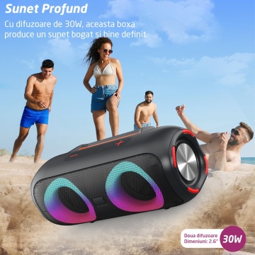 Boxa Portabila WowStep®, Bluetooth, 30W, 4000mAH, Lumini RGB, Conexiune USB, Auxiliar, Card SD, Radio - Img 4