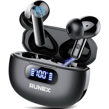 Casti Wireless Audio fara Fir Runex® Urban CX20, Bluetooth 5.4, Microfon ENC, Afisaj LED, Control Tactil, Autonomie 40h, Tip Incarcare Type-C, Carcasa Magnetica, 400mAh, Rezistenta la Apa IPX5, Negru