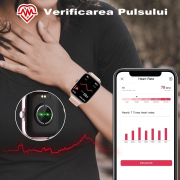 Ceas Smartwatch Fitness, WowStep®, Notificari, Monitorizare Activitati, Somn, Ritm Cardiac, Pedometru, Gold - Img 4