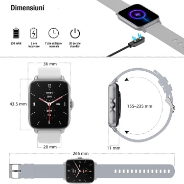Ceas Smartwatch Fitness, WowStep®, Notificari, Monitorizare Activitati, Somn, Ritm Cardiac, Pedometru, Gri - Img 7