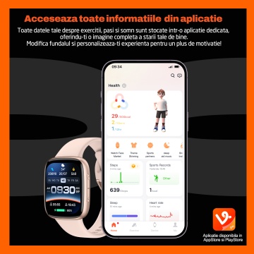 Ceas Smartwatch RUNEX® Active PX10, Ecran Amoled 1.85’’, Apeluri, Monitorizare Activitati Fizice, Autonomie 7 Zile, Roz - Img 6