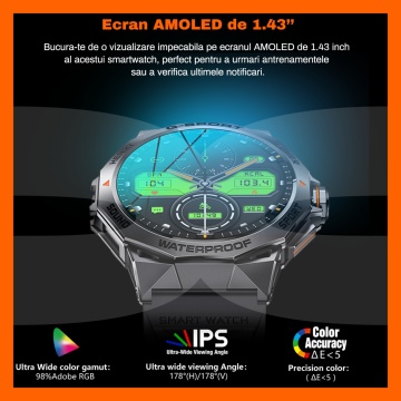 Ceas Smartwatch RUNEX®, Ecran Touch 1.43’’ Amoled, Autonomie 7 Zile, NFC, Interfata Customizabila - Img 3