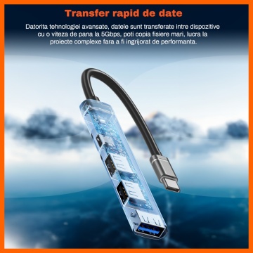Hub USB 4 in 1 RUNEX®, Conexiune Type-C, Porturi USB 3.0, Type-C, 2x USB 2.0 - Img 2