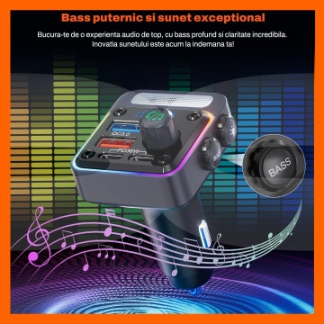 Modulator FM RUNEX®, Incarcator Auto, Bluetooth 5.3, Incarcare Rapida, 54W, Hands-Free, Microfon, Iluminare, Compatibilitate Universala - Img 4