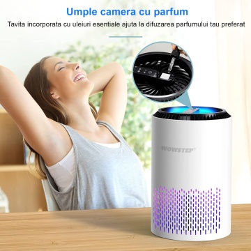 Purificator de aer WowStep®, Model DH-JH01, Filtru HEPA, Difuzor Arome, Lumina Ambientala, 20 mp, Alb - Img 3