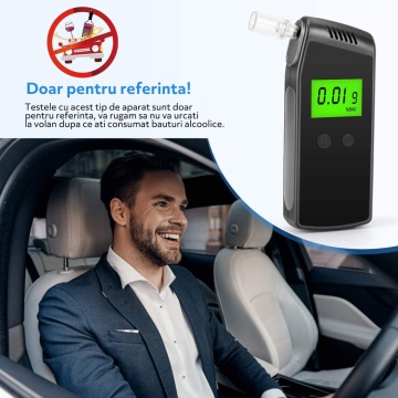 Resigilat - Alcool Tester Digital, WowStep®, Etilotest Profesional Portabil, Acuratete de 0.01% BAC, Negru - Img 4