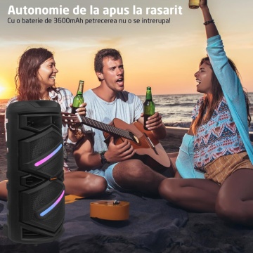 Resigilat - Boxa Portabila Tip Troler Runex®, Microfon Wireless, Bluetooth 5.0, 40W, 3600mAh, Jocuri Lumini RGB - Img 5