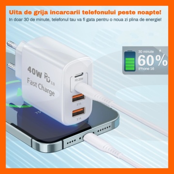 Resigilat - Incarcator Retea 40W RUNEX®, 4 Porturi, Adaptor Priza Quick Charge, Protectie Supracurent - Img 3