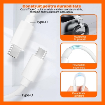 Resigilat - Set Incarcator 30W Runex®, Porturi Type-C si USB-A, Compatibil iPhone, Samsung, Huawei, Universal, Cablu Type-C 100 cm - Img 7