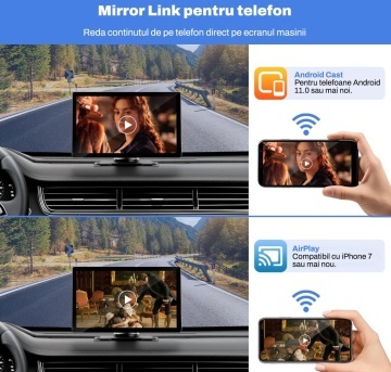 Resigilat - Sistem Navigatie Auto Portabil Runex®, CarPlay si Android Auto Wireless, Interfata in Limba Romana, Ecran Touchscreen 9 Inch, Bluetooth 5.0, Control Vocal Siri si Google Assistant, Camera Marsarier HD Inclusa, Unghi 170°, Vedere Noaptea - Img 8