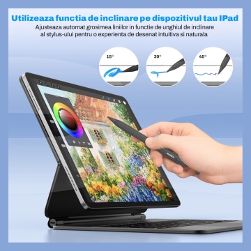 Resigilat - Stylus iPad Pen, Runex®, Compatibil cu Tablete Apple, 10 Capete de Rezerva, Afisaj Procentaj Baterie, Negru - Img 2