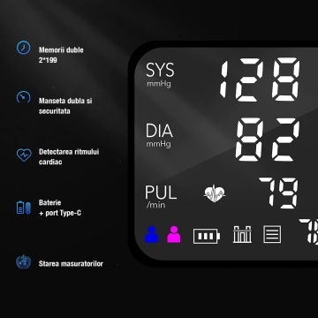 Tensiometru de Brat, WowStep®, Masurare Tensiune Sistolica/Diastolica, Puls, Senzor de Mare Precizie, Ecran LCD, Manseta Reglabila 22-42 cm, Pentru 2 Utilizatori, Functie de Memorare, Portabil, Validat Clinic - Img 5