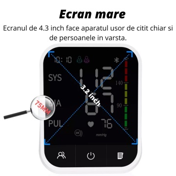 Tensiometru de brat, WowStep®, Masurare Tensiune Sistolica/Diastolica, Puls, Senzor de mare Precizie, Ecran LCD, Diagonala de 3.2 Inch, Manseta Reglabila, Portabil - Img 9