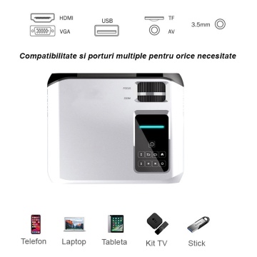 Videoproiector WowStep®, Android 9 si Wi-Fi 5G, Bluetooth, 7000 Lumeni, Rezolutie HD, HDMI, Mirroring pentru Android/IOS, Alb - Img 4
