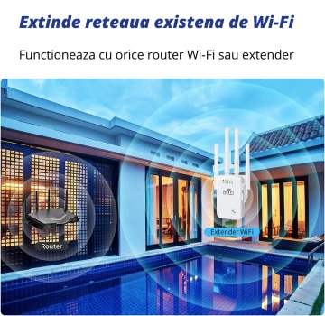 Amplificator Semnal Wireless, WowStep®, 4 Antene, Retea 2.4 Hz, 300 Mbps, Slot LAN, Alb - Img 3