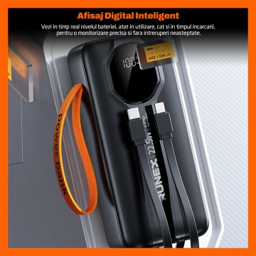 Baterie Externa Runex®, Model PB900, 30.000mAh, Power Bank Portabil, Incarcare Rapida 22.5W, 6 Porturi, Display LED, Compatibil Apple, Samsung, Universal, Acumulator 2 Cabluri, Type-C, Lightning - Img 5