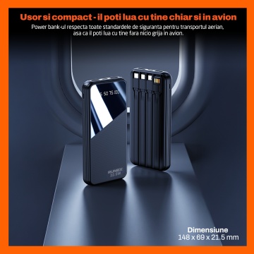 Baterie Externa Runex®, Model PB910, 10.000mAh, Power Bank Portabil, Incarcare Rapida 22.5W, 4 Porturi, Display LED, Compatibil Apple, Samsung, Universal, Acumulator 4 Cabluri, Type-C, Lightning, Micro-USB, USB-A - Img 7