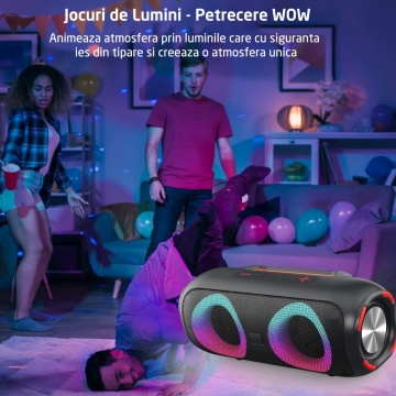 Boxa Portabila WowStep®, Bluetooth, 30W, 4000mAH, Lumini RGB, Conexiune USB, Auxiliar, Card SD, Radio - Img 5