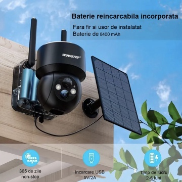 Camera de Supravegere WowStep®, Wi-Fi, 2K, Panou Solar, Detectare Umana, Unghi Captare 360°, Negru - Img 2