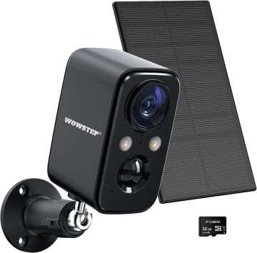 Camera de Supraveghere WowStep®, Wi-Fi 2Ghz, Panou Solar, Rezolutie Full HD, Detectarea Miscarii, Iluminare Nocturna, Card de Memorie 32 GB Inclus, Negru