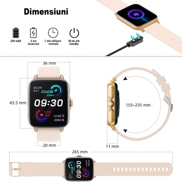 Ceas Smartwatch Fitness, WowStep®, Notificari, Monitorizare Activitati, Somn, Ritm Cardiac, Pedometru, Gold - Img 5