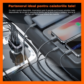 Incarcator Auto Rapid RUNEX®, 4 Porturi 60W, Power Delivery, Quick Charger, Protectie Scurtcircuit - Img 3