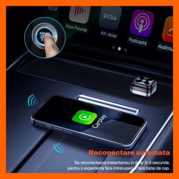 Resigilat - Adaptor Wireless CarPlay & Android Auto Runex®, pentru Masina, 5.8GHz, Bluetooth 5.4, Auto-Reconectare Rapida, Fara Latenta, Plug & Play, Compatibil iOS & Android, 1000+ Modele Auto, Siri/Google Assistant, Actualizari OTA, Negru - Img 6