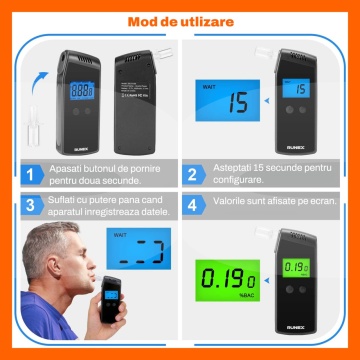 Resigilat - Alcool Tester Digital Runex®, Etilotest Profesional Portabil, Acuratete de 0.01% BAC, Negru - Img 5
