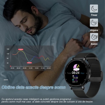 Resigilat - Ceas Smartwatch, Apelare Bluetooth, Asistenta Vocala, Curea Metalica din Silicon, Notificari Apeluri/Sms/Social Media, Monitorizare Activitati Fizice, Gold - Img 4