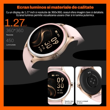 Resigilat - Ceas Smartwatch RUNEX® Active RX10, Ecran 1.27’’, Apeluri, Monitorizare Activitati Fizice, Autonomie 7 Zile, Roz - Img 2