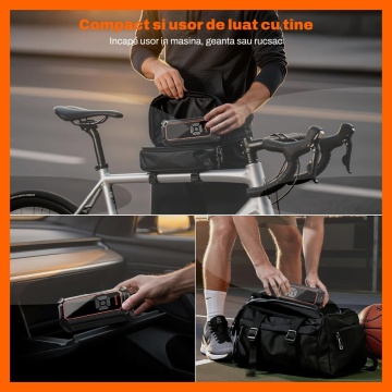 Resigilat - Compresor Auto Portabil 3 in 1 Runex®, 120W, 12V, Tip Baterie Externa, Capacitate 6000 mAh, Afisaj Digital LED, USB-C, Manometru, Oprire Automata, Pompa Aer Masina, Umflare Roti, Minge, Bicicleta, Lumina LED, 25 L/min, 6 Accesorii Incluse - Img 4