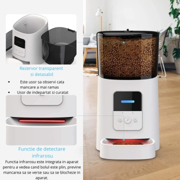 Resigilat - Hranitor WowStep® Automat, WiFi pentru Caini si Pisici, Programabil prin Aplicatie, Capacitate Dispenser Mancare 6l - Img 2