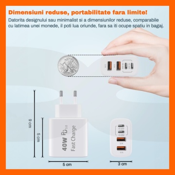 Resigilat - Incarcator Retea 40W RUNEX®, 4 Porturi, Adaptor Priza Quick Charge, Protectie Supracurent - Img 4