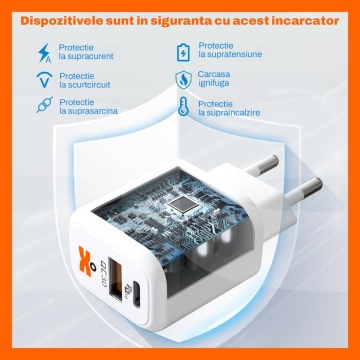Resigilat - Set Incarcator 30W Runex®, Porturi Type-C si USB-A, Compatibil iPhone, Samsung, Huawei, Universal, Cablu Type-C 100 cm - Img 4