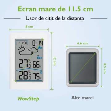 Statie Meteo fara Fir cu Senzor Exterior, WowStep®, Termometru si Higrometru, Prognoza Meteo, Masurare Temperatura si Umiditate, Alb - Img 4