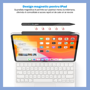 Stylus iPad Pen, Runex®, Compatibil cu Tablete Apple, 10 Capete de Rezerva, Afisaj Procentaj Baterie, Negru - Img 3