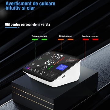 Tensiometru de Brat, WowStep®, Masurare Tensiune Sistolica/Diastolica, Puls, Senzor de Mare Precizie, Ecran LCD, Manseta Reglabila 22-42 cm, Pentru 2 Utilizatori, Functie de Memorare, Portabil, Validat Clinic - Img 6