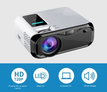 Videoproiector WowStep®, Android 9 si Wi-Fi 5G, Bluetooth, 7000 Lumeni, Rezolutie HD, HDMI, Mirroring pentru Android/IOS, Alb - Img 5