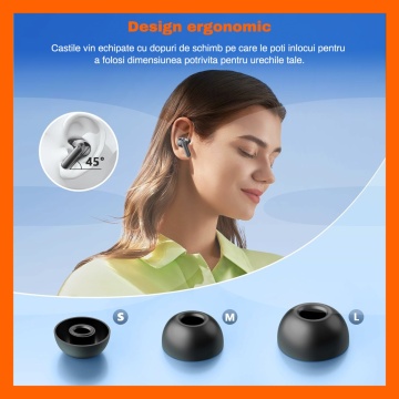 Casti Wireless Audio fara Fir RUNEX®, Model Urban CX20, Afisaj LED, Control Tactil, Autonomie 40h, Negru - Img 3
