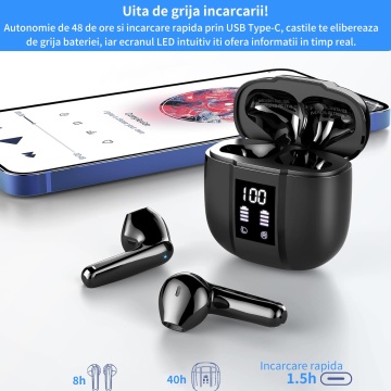 Casti Wireless Audio fara Fir WowStep®, Bluetooth 5.3, Microfon, Afisaj LED, Autonomie 40h - Img 5