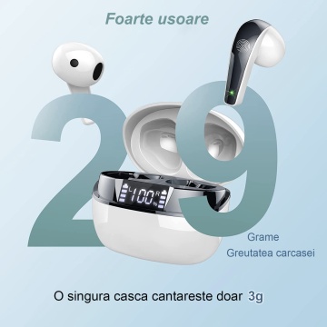 Casti Wireless, Bluetooth 5.3, Microfon, Control prin Atingere, Afisare LED, Autonomie 35h - Img 2