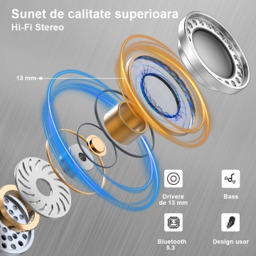 Casti Wireless WowStep®, Bluetooth, Control prin Atingere, Microfon Noise Cancelling, Afisare LED, Autonomie 42h - Img 3