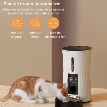 Hranitor Automat pentru Caini si Pisici, WowStep®, Inregistrare Voce, Capacitate Dispenser Mancare 4l, Functie Adapator, Programabil, 6 Mese Automate, Sursa Alimentare Duala, Alb - Img 4