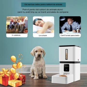 Hranitor Automat pentru Caini si Pisici, WowStep®, Wireless 5G, Sunet Bidirectional, Capacitate Dispenser Mancare 8l, Functie Adapator, Programabil, Aplicatie Telefon, Sursa Alimentare Duala, Camera Video cu Night Vision, Culoare Alb - Img 5