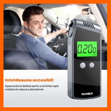 Resigilat - Alcool Tester Digital Runex®, Etilotest Profesional Portabil, Acuratete de 0.01% BAC, Negru - Img 2