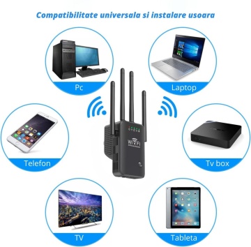 Resigilat - Amplificator Semnal Wireless, WowStep®, 4 Antene, Retea 2.4 Hz, 300 Mbps, Slot LAN, Negru - Img 3