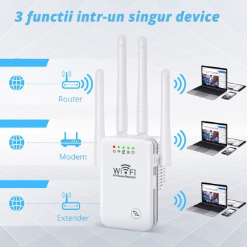 Resigilat - Amplificator Semnal Wireless, WowStep®, 4 Antene, Retea 2.4 Hz, 300 Mbps, Slot LAN, Alb - Img 2