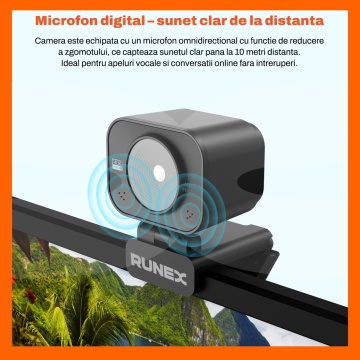 Resigilat - Camera Web Runex® 4K, 8MP, Auto-Focus Rotire 360 Grade, Microfon Dual, Trepied - Img 5