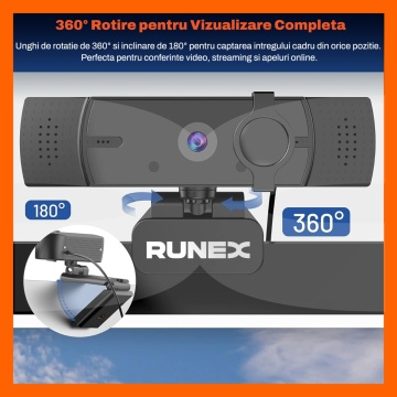 Resigilat - Camera Web RUNEX®, Model S700 PRO, 1440p, Auto-Focus, 2K, Expunere Automata, Trepied, Capac Intimitate - Img 4