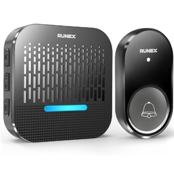 Resigilat - Sonerie Wireless Cu 1 Receptor Runex®, pentru Usa, Poarta, Exterior, Digitala, Electrica, Raza De Actiune 300 m fara Fir, IP65, 55 Melodii, 5 Niveluri De Volum, 110 dB, Indicator LED, Alimentare La Priza AC, Negru